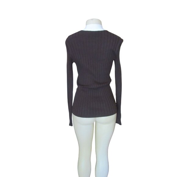 Tory Burch Ribbed Cotton Brown & Cream Button Down Cardigan S - Picture 6 of 7